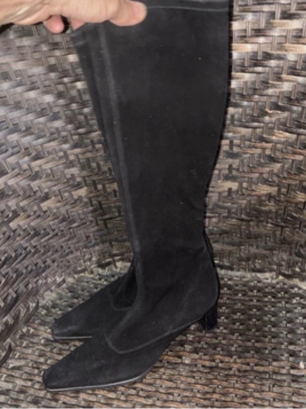 Stuart Weitzman Black Knee-High Suede Heeled Boots